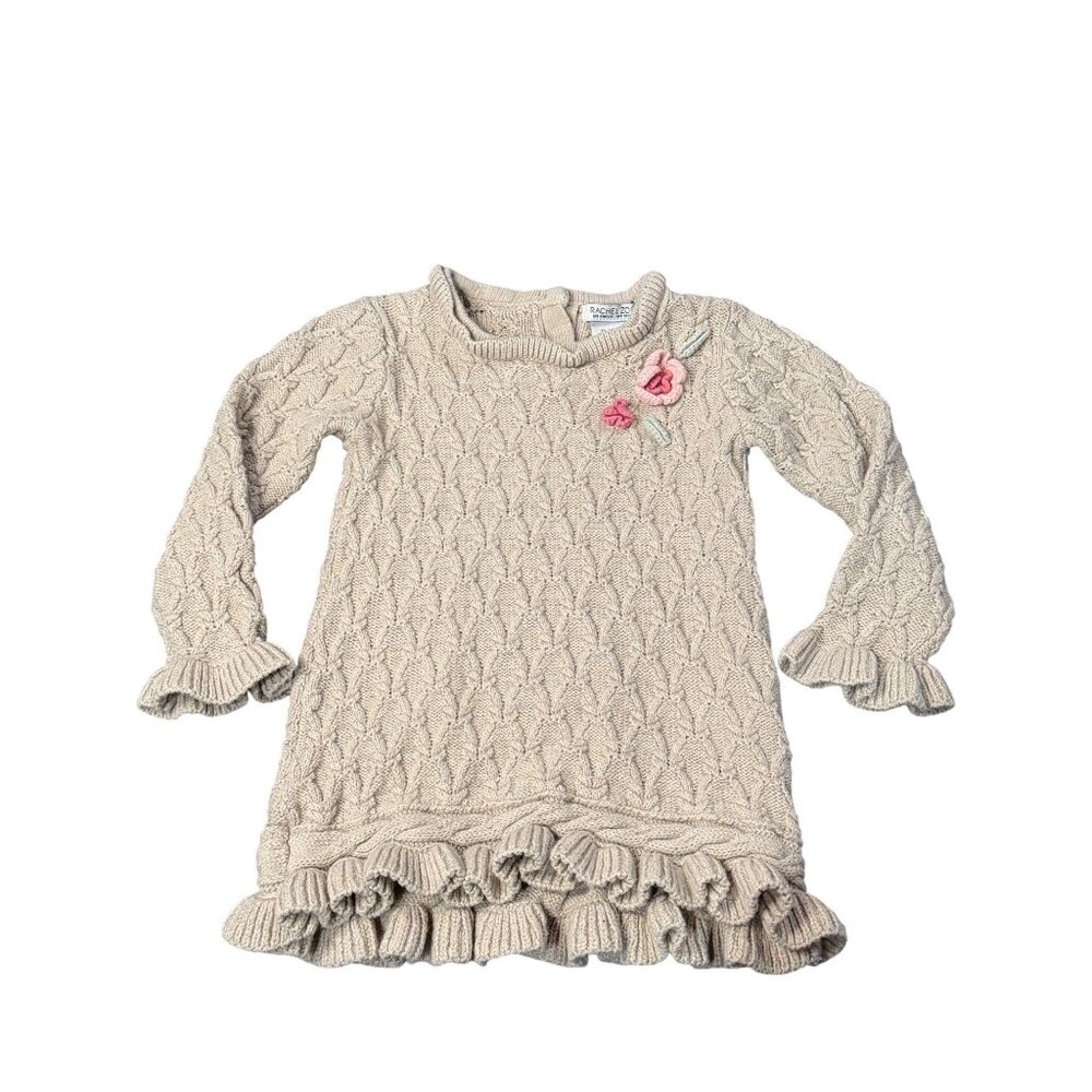 Rachel Zoe 24M Baby Girl Cozy Knitwear Sweater Dress Cable Knit‎ Ruffle Floral
